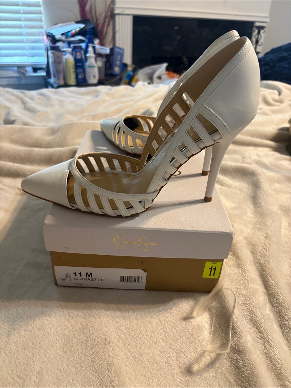 Jessica Simpson Alabaster White Strappy Pointed-Toe Stiletto Heels